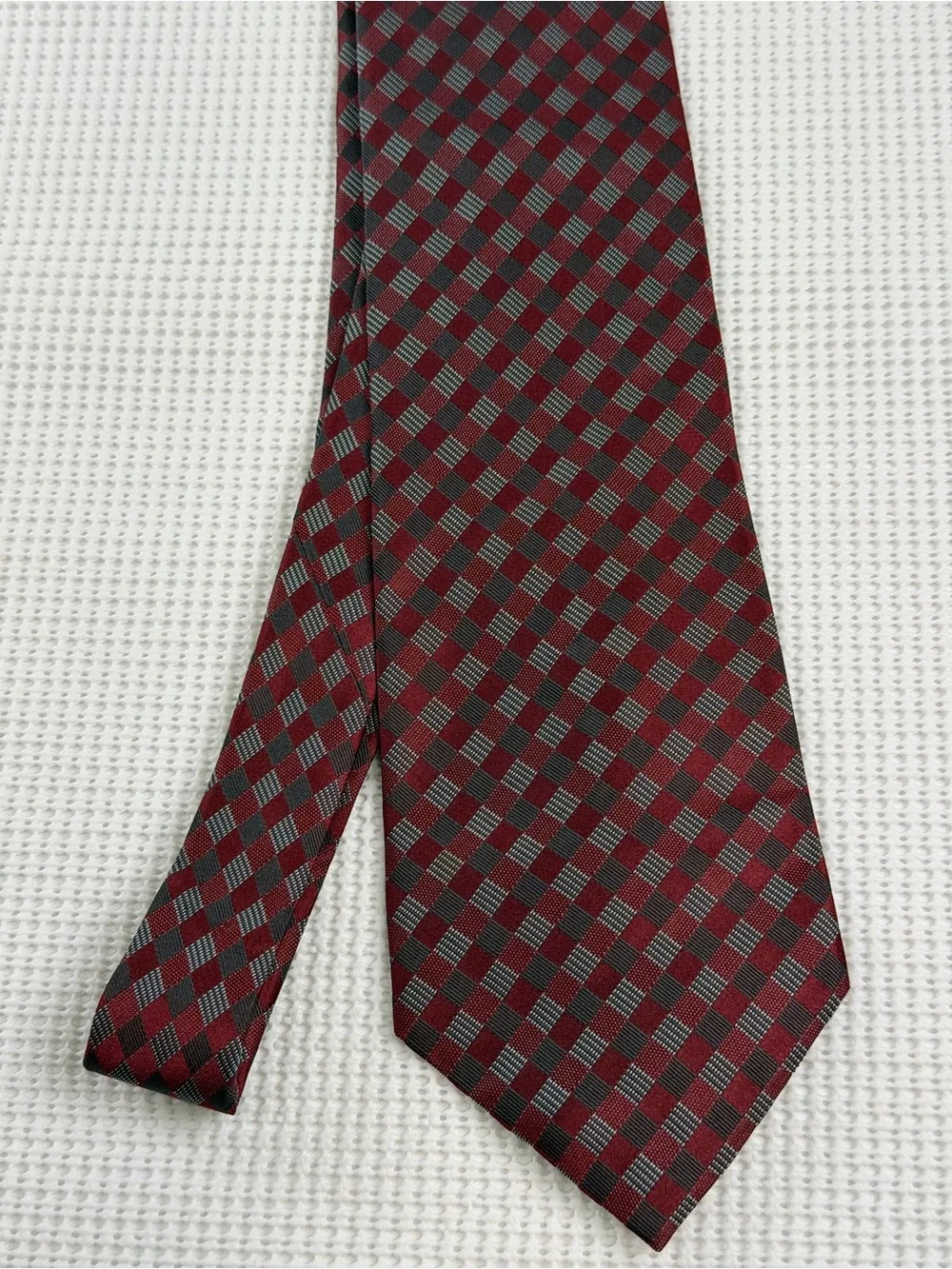 Calvin Klein Red and Gray Diamond Check Tie-professional and Classic